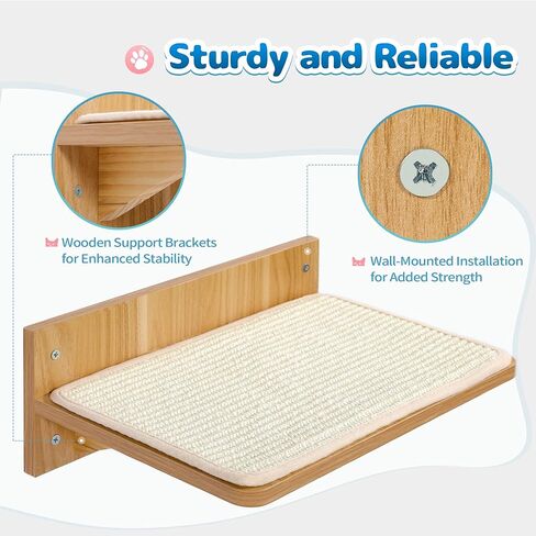 عمود خدش القطط من Made4Pets للجدار، شجرة القطط المثبتة على الحائط للقطط الداخلية، أرجوحة القطط المثبتة على الحائط، أرفف حائط القطط العائمة مع حصيرة خدش السيزال، 3 خطوات تسلق نافذة القطط الصغيرة in Kuwait