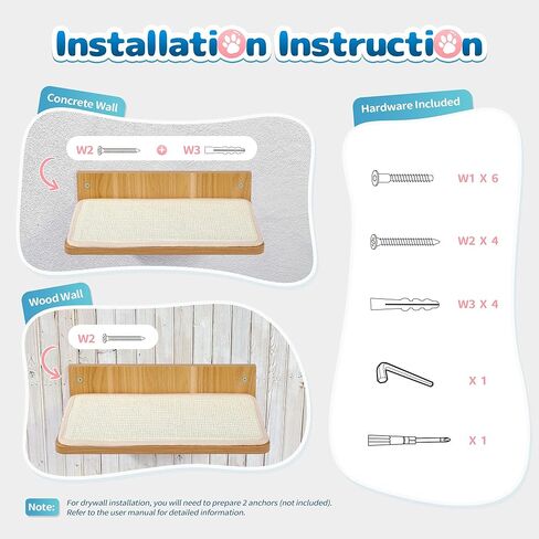 عمود خدش القطط من Made4Pets للجدار، شجرة القطط المثبتة على الحائط للقطط الداخلية، أرجوحة القطط المثبتة على الحائط، أرفف حائط القطط العائمة مع حصيرة خدش السيزال، 3 خطوات تسلق نافذة القطط الصغيرة in Kuwait