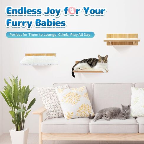 عمود خدش القطط من Made4Pets للجدار، شجرة القطط المثبتة على الحائط للقطط الداخلية، أرجوحة القطط المثبتة على الحائط، أرفف حائط القطط العائمة مع حصيرة خدش السيزال، 3 خطوات تسلق نافذة القطط الصغيرة in Kuwait