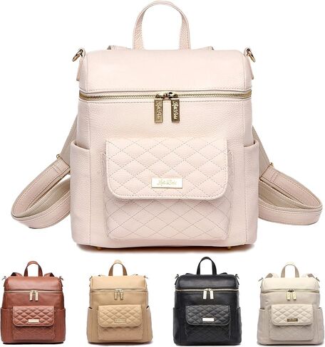 Petit Monaco Diaper Bag Backpack by Luli Bebe - Designer Modern Vegan Leather Diaper Bag Backpack with Gender Neutral Design, Cute Mini Diaper Bag Backpack (Pastel Pink) in Saudi Arabia