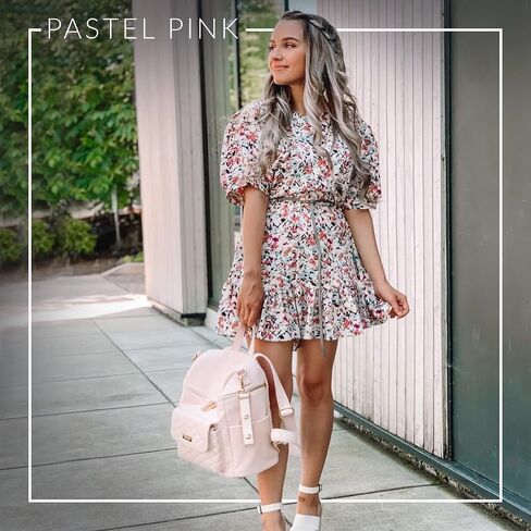 Petit Monaco Diaper Bag Backpack by Luli Bebe - Designer Modern Vegan Leather Diaper Bag Backpack with Gender Neutral Design, Cute Mini Diaper Bag Backpack (Pastel Pink) in Saudi Arabia