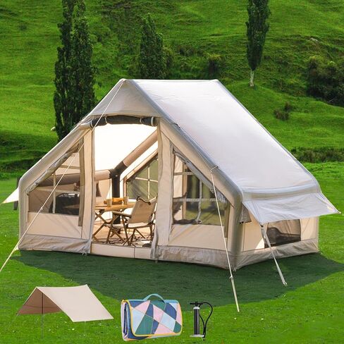 Inflatable Camping Tent with Canopy, Cabin Tent, 4-6 Person Glamping Tents Sun Shelter, Easy Setup Waterproof Outdoor Oxford Tents, Self-Supporting Structure Inflatable House Tent with Picnic Blanket in Kuwait