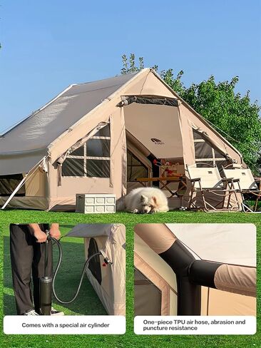 Inflatable Camping Tent with Canopy, Cabin Tent, 4-6 Person Glamping Tents Sun Shelter, Easy Setup Waterproof Outdoor Oxford Tents, Self-Supporting Structure Inflatable House Tent with Picnic Blanket in Kuwait