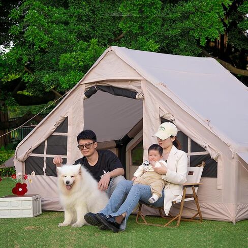 Inflatable Camping Tent with Canopy, Cabin Tent, 4-6 Person Glamping Tents Sun Shelter, Easy Setup Waterproof Outdoor Oxford Tents, Self-Supporting Structure Inflatable House Tent with Picnic Blanket in Kuwait