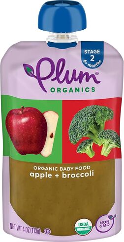 طعام الأطفال العضوي من بلوم أورجانيكس - المرحلة 2 - التفاح والقرنبيط - كيس 118 مل (عبوة من 4 قطع) - كيس أغذية الأطفال من الفواكه والخضروات العضوية in Kuwait