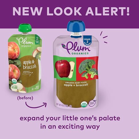 طعام الأطفال العضوي من بلوم أورجانيكس - المرحلة 2 - التفاح والقرنبيط - كيس 118 مل (عبوة من 4 قطع) - كيس أغذية الأطفال من الفواكه والخضروات العضوية in Kuwait