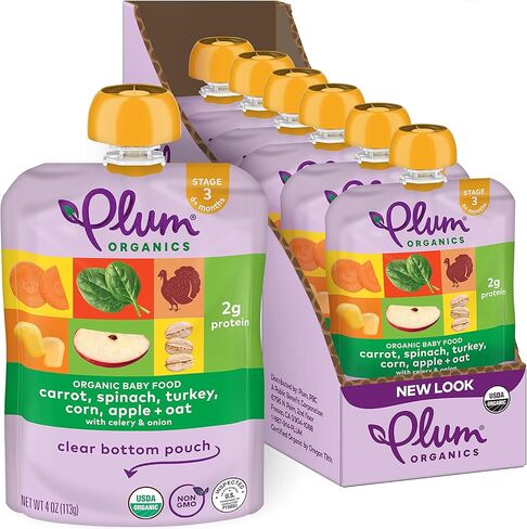 طعام الأطفال العضوي من بلوم أورجانيكس، المرحلة 3، الجزر، السبانخ، الديك الرومي، الذرة، التفاح والبطاطس، 4 أونصة (عبوة من 4) قد تختلف التعبئة in Kuwait