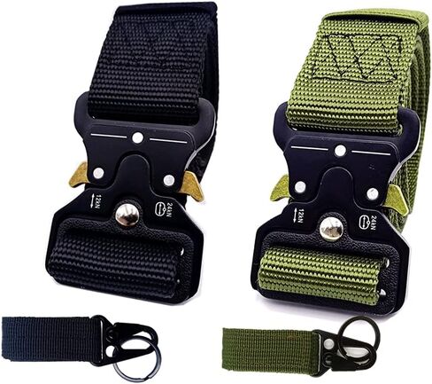 2 حزمة من الحزام التكتيكي، حزام متعدد الاستخدامات على الطراز العسكري، أحزمة قابلة للتعديل، حزام من النايلون مع حزام عالي التحمل بطول 49 بوصة يناسب الرجال والنساء هدية مع مشبكين للعتاد in Kuwait