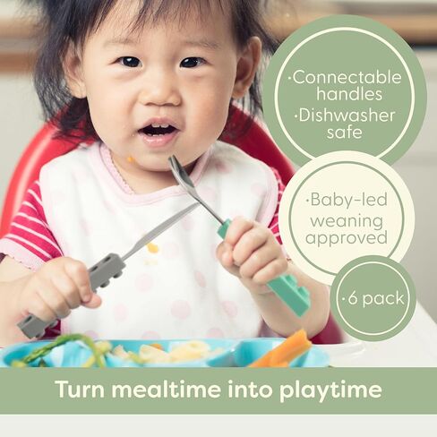طقم أواني الأطفال الصغار من الفولاذ المقاوم للصدأ | أدوات فضية للتعلم الذاتي 9 قطع من شركة UpwardBaby | مقبض سيليكون متشابك للمدرسة سهلة الإمساك | سكين ملاعق 3 شوك خالية من البيسفينول A للأطفال in Kuwait