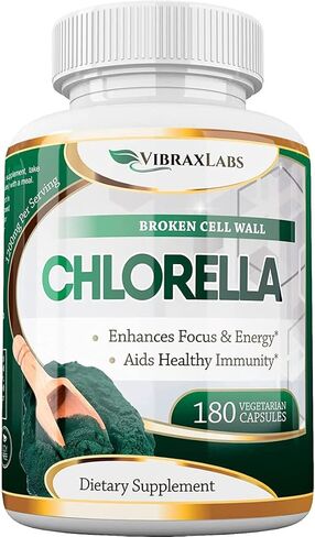 Pure Organic Chlorella - Broken Cell Wall 600 mg Veggie Capsules ( 1200 mg Serving ) - Powder Supplement for Natural Detoxification, Best with Spirulina, No Aftertaste, Made in USA, 3 Month Supply in Kuwait