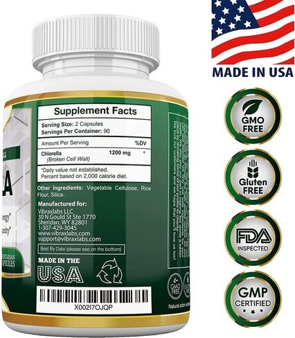 Pure Organic Chlorella - Broken Cell Wall 600 mg Veggie Capsules ( 1200 mg Serving ) - Powder Supplement for Natural Detoxification, Best with Spirulina, No Aftertaste, Made in USA, 3 Month Supply in Kuwait
