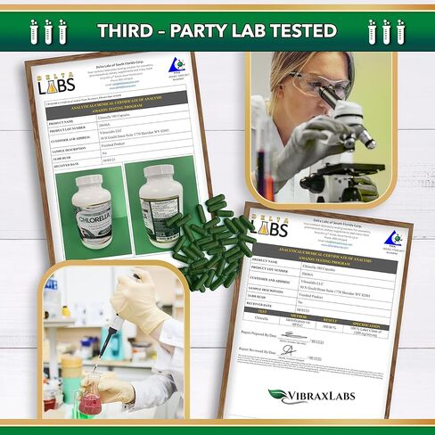 Pure Organic Chlorella - Broken Cell Wall 600 mg Veggie Capsules ( 1200 mg Serving ) - Powder Supplement for Natural Detoxification, Best with Spirulina, No Aftertaste, Made in USA, 3 Month Supply in Kuwait