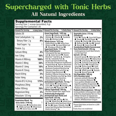 Dragon Herbs – Tonic Alchemy - Single Serving Packet – Super Greens Powder Smoothie Mix with Tonic Herbs, Mushrooms, Probiotics, Greens, Seaweeds, Fruits, Vegetables in Saudi Arabia