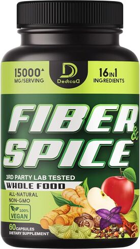 مكملات الألياف والتوابل 16 في 1 ودعم المناعة المتقدم - 15000 ملجم مع سيلليوم عضوي، والتفاح الكامل، وبذور الكتان والمزيد - دعم المزاج، وصحة الجسم والمناعة - 60 كبسولة لـ 30 وجبة in Kuwait