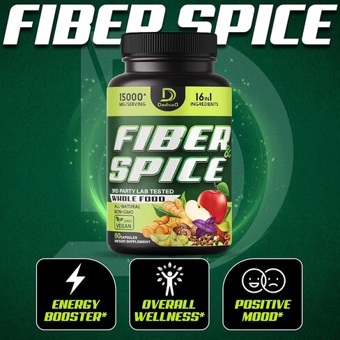 مكملات الألياف والتوابل 16 في 1 ودعم المناعة المتقدم - 15000 ملجم مع سيلليوم عضوي، والتفاح الكامل، وبذور الكتان والمزيد - دعم المزاج، وصحة الجسم والمناعة - 60 كبسولة لـ 30 وجبة in Kuwait