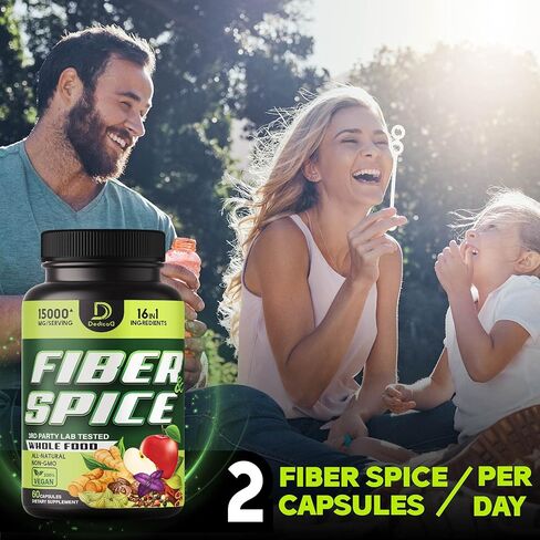 مكملات الألياف والتوابل 16 في 1 ودعم المناعة المتقدم - 15000 ملجم مع سيلليوم عضوي، والتفاح الكامل، وبذور الكتان والمزيد - دعم المزاج، وصحة الجسم والمناعة - 60 كبسولة لـ 30 وجبة in Kuwait