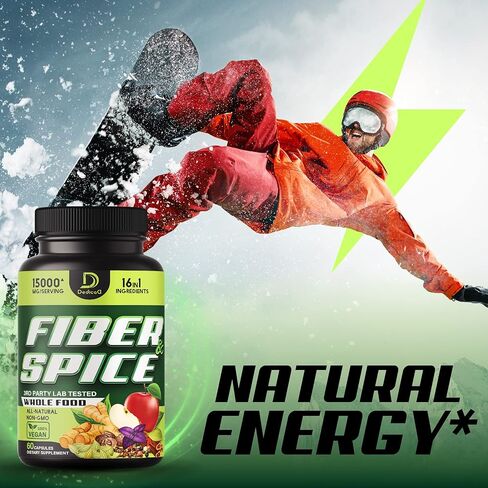 مكملات الألياف والتوابل 16 في 1 ودعم المناعة المتقدم - 15000 ملجم مع سيلليوم عضوي، والتفاح الكامل، وبذور الكتان والمزيد - دعم المزاج، وصحة الجسم والمناعة - 60 كبسولة لـ 30 وجبة in Kuwait