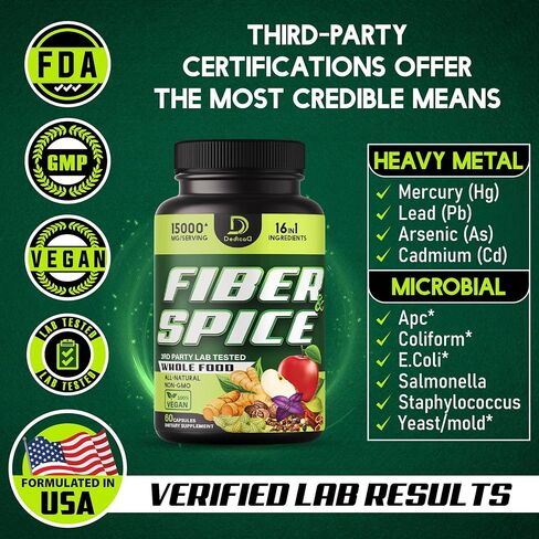 مكملات الألياف والتوابل 16 في 1 ودعم المناعة المتقدم - 15000 ملجم مع سيلليوم عضوي، والتفاح الكامل، وبذور الكتان والمزيد - دعم المزاج، وصحة الجسم والمناعة - 60 كبسولة لـ 30 وجبة in Kuwait