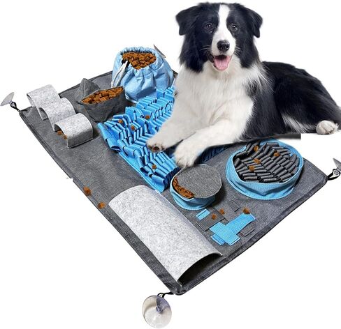 Tesitehi Snuffle Mat for Dogs, 10 Puzzles and 3 Difficulty Challenges, Pet Dog Snuffle Matt for Large to Small Dogs Breed, Interactive Feeding Game for Boredom and Mental Stimulation in Kuwait