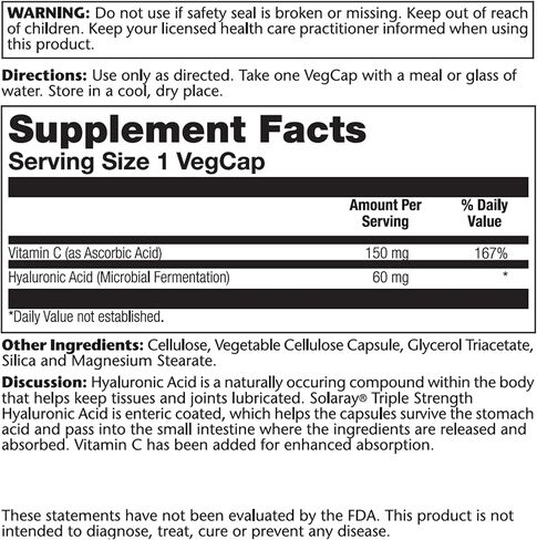 SOLARAY Triple Strength Hyaluronic Acid 60mg | 30 VegCaps in Saudi Arabia