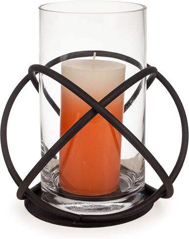 Danya B. Rustic Home Décor, Large Indoor/Outdoor Orbits Centerpiece for Dining Table and Patio, Iron Metal and Glass Hurricane Vase Candleholder, Gift for Wedding, Housewarming and Birthday in Saudi Arabia