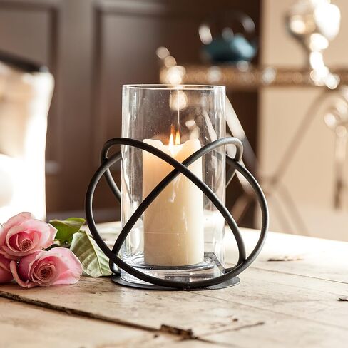 Danya B. Rustic Home Décor, Large Indoor/Outdoor Orbits Centerpiece for Dining Table and Patio, Iron Metal and Glass Hurricane Vase Candleholder, Gift for Wedding, Housewarming and Birthday in Saudi Arabia