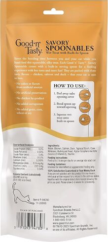 ملاعق جيدة ولذيذة ولذيذة مع الدجاج الحقيقي وسمك السلمون والبط، 6 أنابيب، مكافآت مبللة ثلاثية النكهات قابلة للعصر ولعق للقطط مع ملعقة مدمجة لتقليل الفوضى in Kuwait