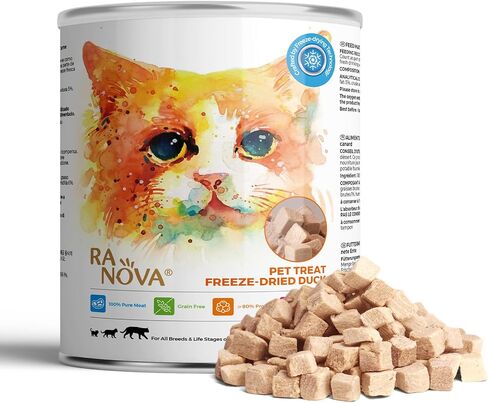 مكافآت القطط المجففة بالتجميد من RA NOVA - 100% صدر بط خالي من الحبوب الخام - وجبة خفيفة للقطط ذات توازن طبيعي محدود المكونات وعالية البروتين 115 جم/4.1 أونصة - منافس صعب الإرضاء in Saudi Arabia
