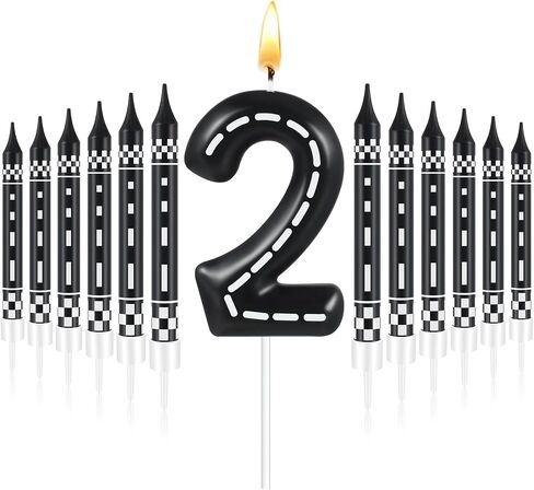 MTLEE 13 Pcs Racing Cars Themed Birthday Candles Black and White Checkered Candle 1 to 9 Number Candle Truck Candle Cake Topper for Racing Car Party Decoration Baby Shower Party Supplies(Number 1) in Kuwait