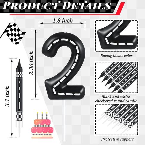 MTLEE 13 Pcs Racing Cars Themed Birthday Candles Black and White Checkered Candle 1 to 9 Number Candle Truck Candle Cake Topper for Racing Car Party Decoration Baby Shower Party Supplies(Number 1) in Kuwait