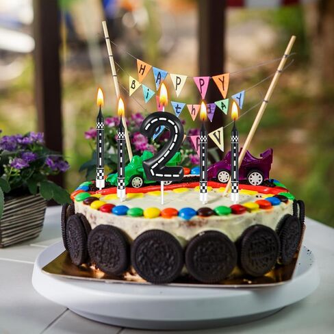 MTLEE 13 Pcs Racing Cars Themed Birthday Candles Black and White Checkered Candle 1 to 9 Number Candle Truck Candle Cake Topper for Racing Car Party Decoration Baby Shower Party Supplies(Number 1) in Kuwait