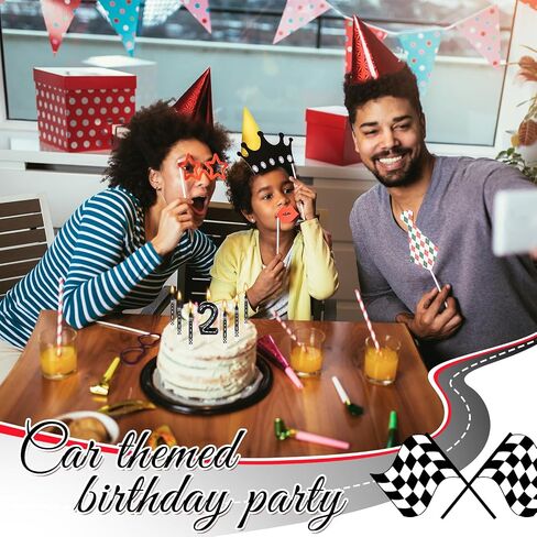 MTLEE 13 Pcs Racing Cars Themed Birthday Candles Black and White Checkered Candle 1 to 9 Number Candle Truck Candle Cake Topper for Racing Car Party Decoration Baby Shower Party Supplies(Number 1) in Kuwait