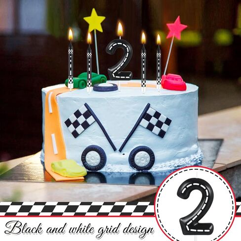 MTLEE 13 Pcs Racing Cars Themed Birthday Candles Black and White Checkered Candle 1 to 9 Number Candle Truck Candle Cake Topper for Racing Car Party Decoration Baby Shower Party Supplies(Number 1) in Kuwait