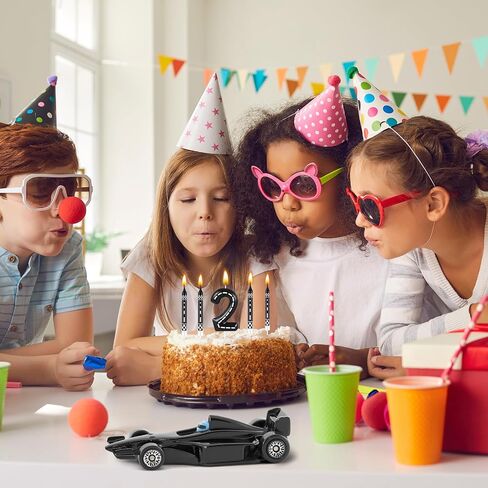MTLEE 13 Pcs Racing Cars Themed Birthday Candles Black and White Checkered Candle 1 to 9 Number Candle Truck Candle Cake Topper for Racing Car Party Decoration Baby Shower Party Supplies(Number 1) in Kuwait