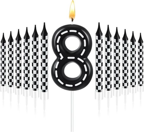 MTLEE 13 Pcs Racing Cars Themed Birthday Candles Black and White Checkered Candle 1 to 9 Number Candle Truck Candle Cake Topper for Racing Car Party Decoration Baby Shower Party Supplies(Number 1) in Kuwait