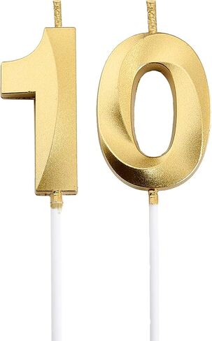 شموع عيد الميلاد العاشر، قطعة علوية للكيك باللون الذهبي رقم 10 لتزيين حفلات أعياد الميلاد in Kuwait
