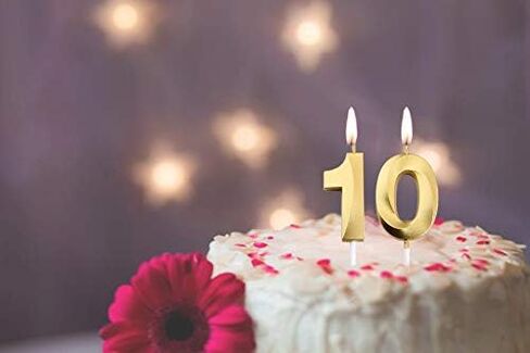 شموع عيد الميلاد العاشر، قطعة علوية للكيك باللون الذهبي رقم 10 لتزيين حفلات أعياد الميلاد in Kuwait