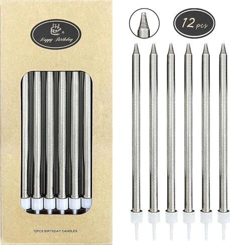 6Pcs Silver Long Thin Birthday Candles for Cake, 5.1 Inch Cake Candles, Wedding Decorations, Birthday Parties ，Cake Decorations，Party Candles, Sparkler Candles in Kuwait