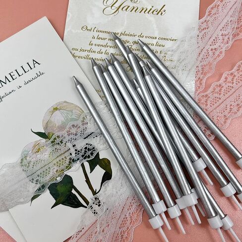 6Pcs Silver Long Thin Birthday Candles for Cake, 5.1 Inch Cake Candles, Wedding Decorations, Birthday Parties ，Cake Decorations，Party Candles, Sparkler Candles in Kuwait