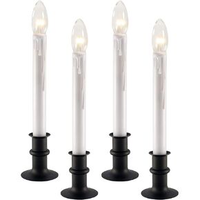 612 Vermont Ultra-Bright LED Window Candles with Timer, Battery Operated, Metal Base, White Candlestick, Adjustable Height (Pack of 4, Polished Brass)