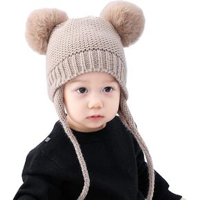 Baby Kids Winter Warm Knit Crochet Beanie Hat Hair Ball Hat in Kuwait