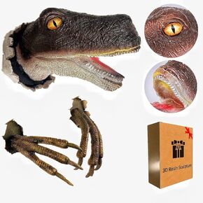 3D Dinosaur Wall Sculpture Set - Lifelike 3D Wall Sculpture Set for Kids' Bedrooms & Home Decor - Realistic Dino Head, Claws, and Eyes - Ideal Gift for Dino Enthusiasts with Gift Box Packaging in Kuwait