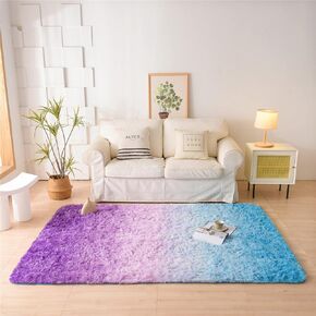 Meeting Story Shaggy Tie Dye Rugs for Girls Living Room Nursery Kids, Fluffy Shag Fuzzy Soft Carpet for Bedroom, Indoor Foyer Floor Mat, Thick Plush Bedside Area Rug Non-Skid (Blue Purple,3'x5')