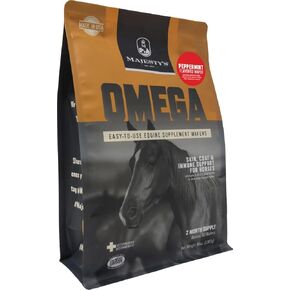رقائق أوميغا ماجيستي - مكمل غذائي فائق الجودة لبشرة الخيول/الخيول، ومعطف ودعم مناعة - أوميغا 3، 6، 9، والبيوتين - عدد 60 (كمية تكفي لمدة شهرين) in Kuwait