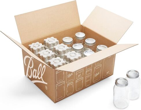 Ball Wide Mouth Quart (32 oz.) Mason Jars with Lids and Bands, for Canning and Storage, 8 Count & Wide Mouth Pint (16 oz.) Mason Jars with Lids & Bands, for Canning or Drinkware, 8 Count in Kuwait