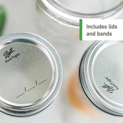 Ball Wide Mouth Quart (32 oz.) Mason Jars with Lids and Bands, for Canning and Storage, 8 Count & Wide Mouth Pint (16 oz.) Mason Jars with Lids & Bands, for Canning or Drinkware, 8 Count in Kuwait