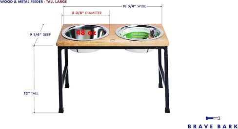 وحدة تغذية من خشب اللحاء والمعدن - وحدة تغذية من خشب المانجو الفاخر مع حامل معدني، وعائين من الفولاذ المقاوم للصدأ للطعام أو الماء، مثالية للكلاب والقطط والحيوانات الأليفة من أي حجم، للمنزل أو المكتب (كبير) in Kuwait