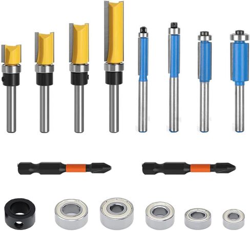Tshiwort 16 قطعة لقم توجيه، 4 لقم توجيه ذات حواف متساطحة، 4 لقم توجيه ذات حواف متساطحة، مع 5 محامل، 1 كم عمود، قطعتان من رؤوس مفك البراغي السوداء لقطع المواد الخشبية in Kuwait