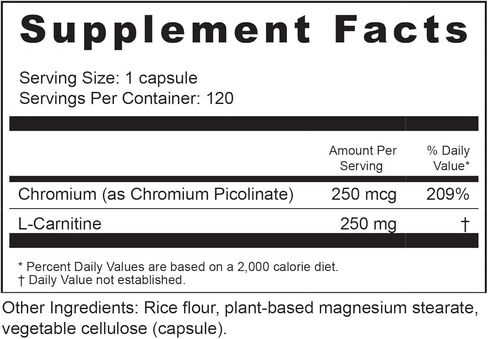 مغذيات حيوية نشطة C2-Chromium Picolinate مع L-Carnitine للمساعدة في استقلاب الدهون والكربوهيدرات - 120 كبسولة نباتية - بدون مواد حافظة in Kuwait