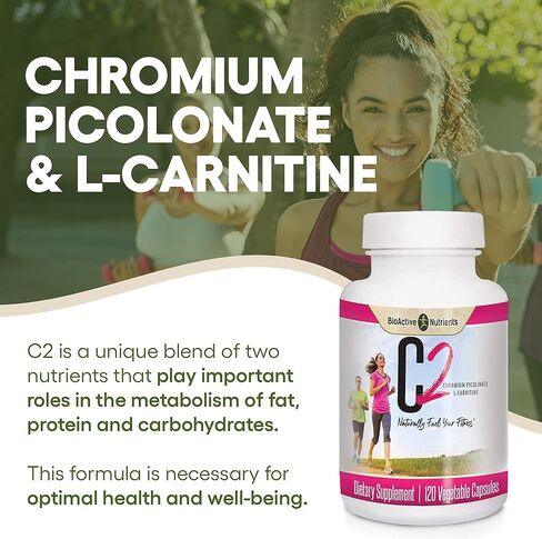 مغذيات حيوية نشطة C2-Chromium Picolinate مع L-Carnitine للمساعدة في استقلاب الدهون والكربوهيدرات - 120 كبسولة نباتية - بدون مواد حافظة in Kuwait